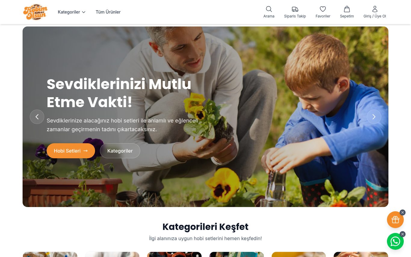 Hobim Olsun: Hobi Setleri E-Ticaret Sitesi ana sayfa ekran görüntüsü