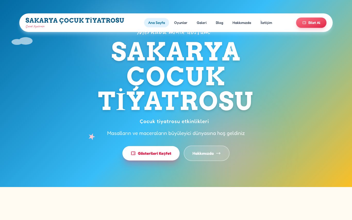 Sakarya Çocuk Tiyatrosu: Etkinlik ve Bilet Sitesi ana sayfa ekran görüntüsü